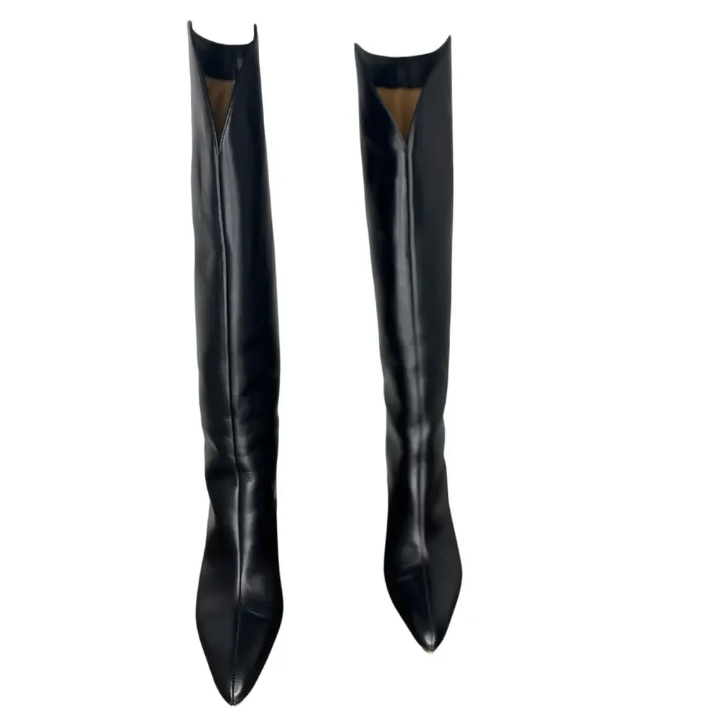 Gabriela Hearst Black Cora Calfskin Leather Knee-High Boots EU 37 Riding Style - Picture 7 of 11